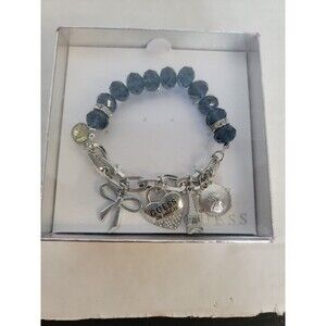 Guess Charm Bracelet France Eiffel Tower Silver Tone Blue Gems